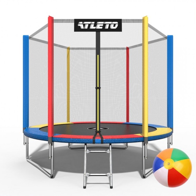 Батут Atleto 312 см з сіткою та драбинкою multikolor