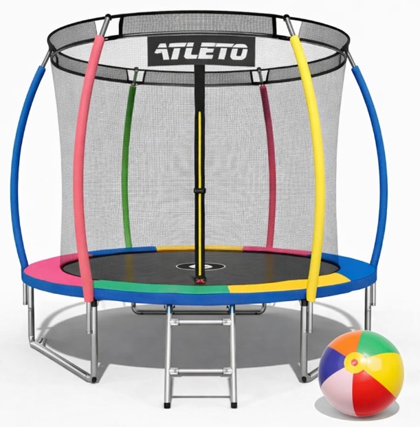 Батут Atleto 312 см з внутрішньою сіткою та драбинкою multikolor