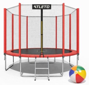 Батут дитячий з сіткою та драбинкою 374 см Atleto червоний