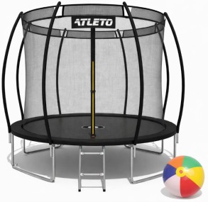 Батут Atleto 374 см з внутрішньою сіткою та драбинкою чорний