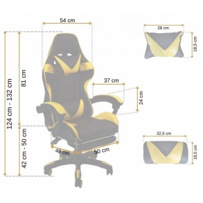 Крісло геймерське Bonro B-810 жовте з підставкою для ніг. Фото 15