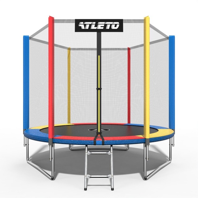 Батут Atleto 183 см з сіткою та драбинкою multikolor