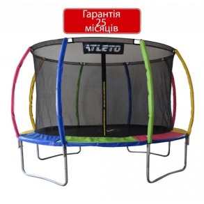 Батут Atleto  374 см з внутрішньою сіткою та драбинкою multikolor. Фото 4