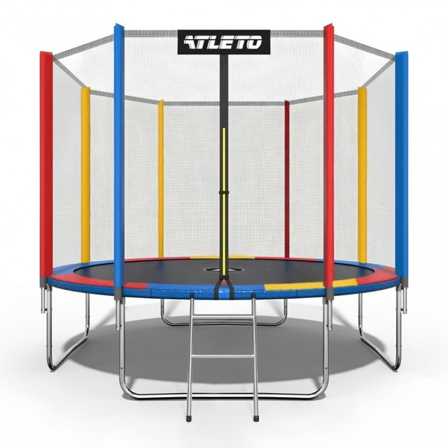 Батут Atleto 374 см з сіткою та драбинкою multikolor