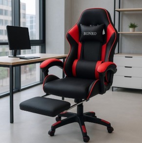 Крісло геймерське Bonro B-945 червоне з підставкою для ніг. Фото 8