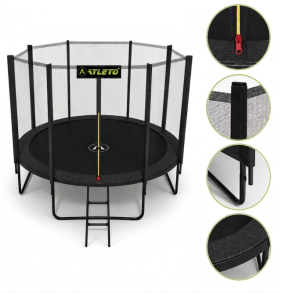Батут з сіткою та драбинкою 374 см Atleto Black. Фото 5