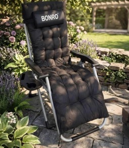 Шезлонг крісло садовий, туристичний Bonro B-04 чорний + подушка. Фото 8