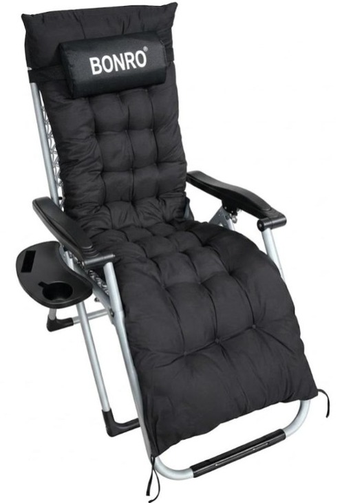 Шезлонг крісло садовий, туристичний Bonro B-04 чорний + подушка