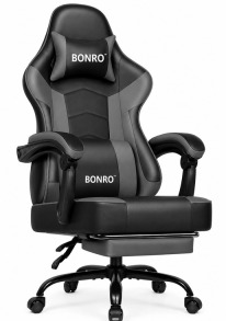 Геймерське крісло з підставкою для ніг Bonro B-203 сіре