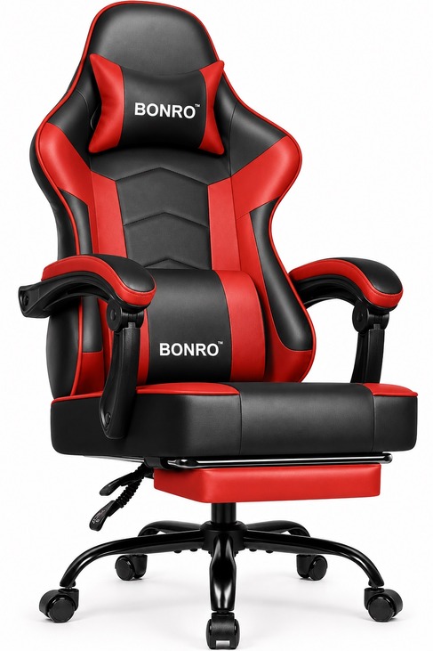 Геймерське крісло з підставкою для ніг Bonro B-203 червоне