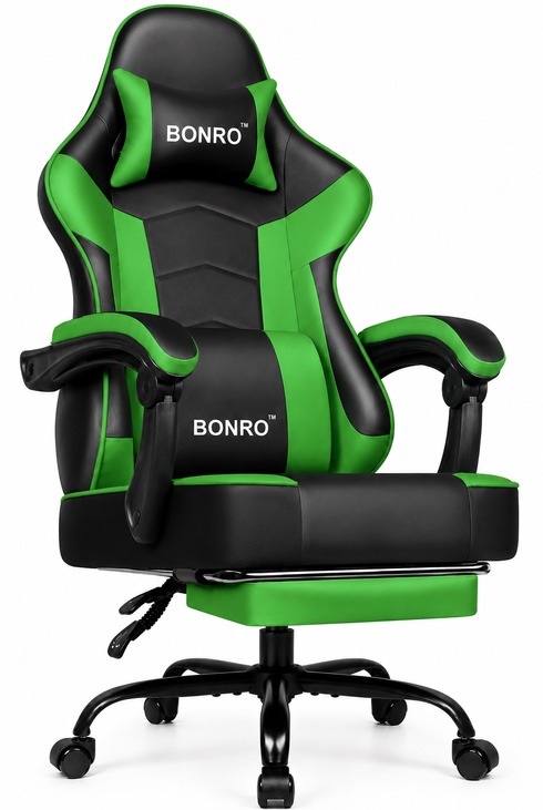 Геймерське крісло з підставкою для ніг Bonro B-203 зелене