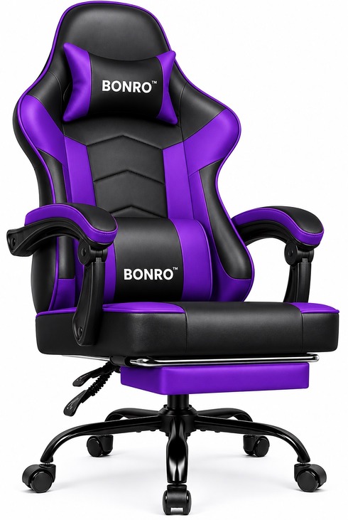 Геймерське крісло з підставкою для ніг Bonro B-203 фіолетове