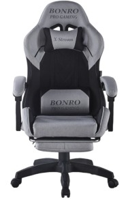 Крісло геймерське з тканини Bonro B-145 чорно-сіре з підставкою для ніг. Фото 4