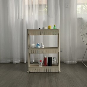 Полиця етажерка для ванної на колесах бежева Bonro B03. Фото 3
