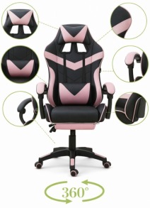 Крісло геймерське Bonro B-810 рожеве з підставкою для ніг. Фото 4