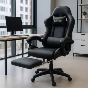 Крісло геймерське Bonro B-945 чорне з підставкою для ніг. Фото 15