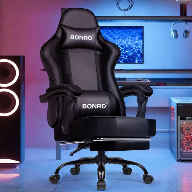 Крісло офісне з підставкою для ніг Bonro B-059 чорне