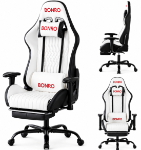 Геймерське крісло з підставкою для ніг Bonro 1002G-1 біле
