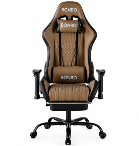 Геймерське крісло з підставкою для ніг Bonro 1002G-1 коричневе. Фото 3