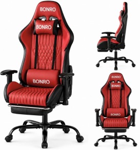 Геймерське крісло з підставкою для ніг Bonro 1002G-1 червоне