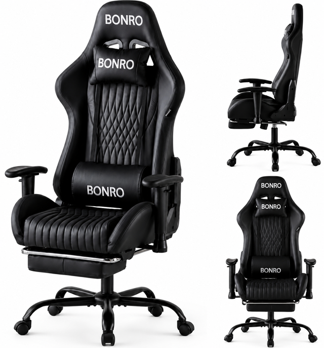 Геймерське крісло з підставкою для ніг Bonro 1002G-1 чорне